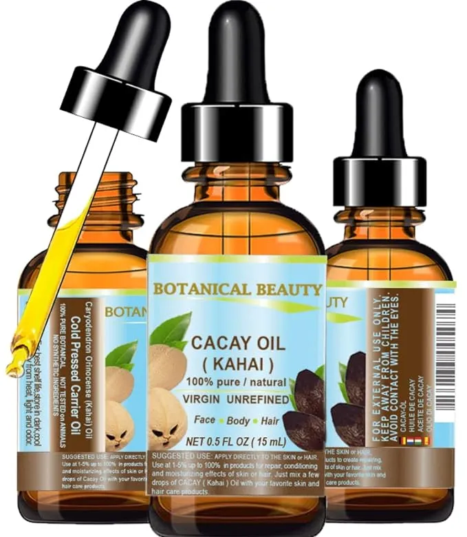 Botanical Beauty CACAY Kahai OIL 100% Pure Natural Virgin Unrefined WILD GROW Anti Wrinkle Face Oil Natural Retinol Vitamin A, Vitamin E. 0.5 Fl.oz.- 15 ml