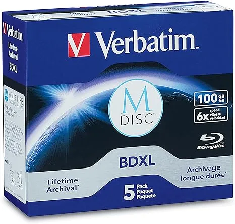 Verbatim M DISC BDXL 100GB 4x Blu-ray Discs (Jewel Case, 5-Pack)