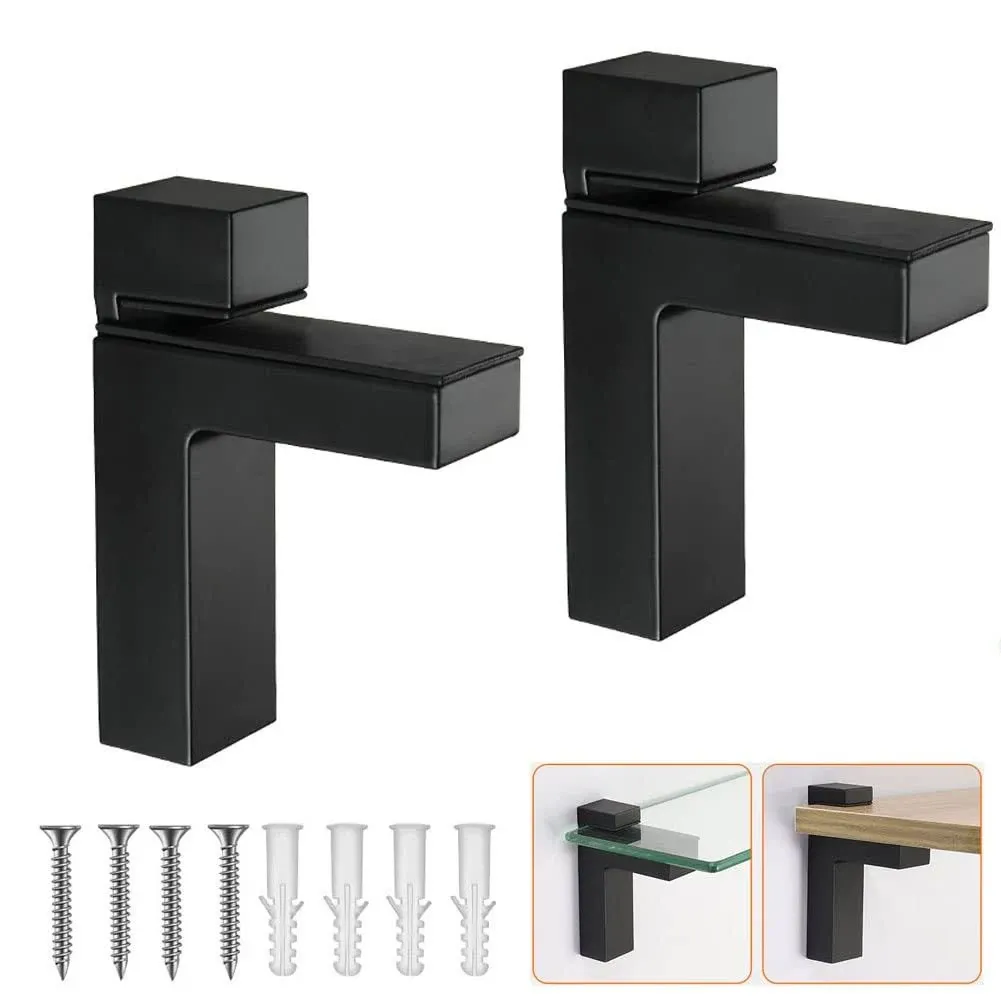 LUANT Metal Adjustable Floating Shelf Hardware, Wood/Glass Shelf Bracket Wall MountIing, Black, 2Pack