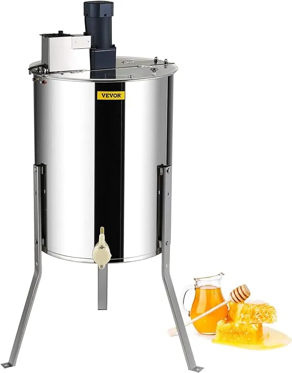 VEVOR Electric Honey Extractor, 2/4 Frame Stainless Steel Beekeeping Extraction, Honeycomb Drum Spinner with Transparent Lid, Apiary Centrifuge Equipment with Height Adjustable Stand