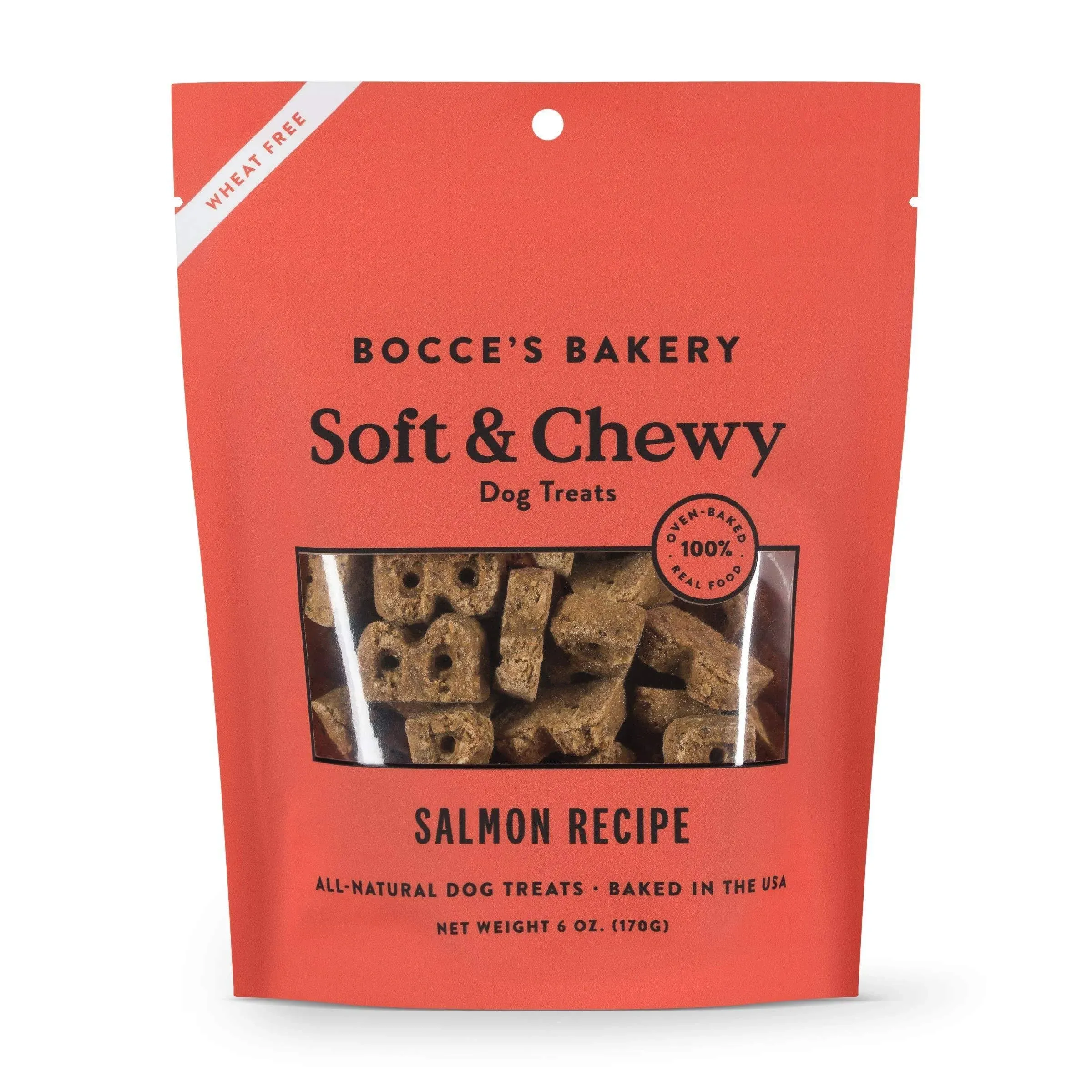 Bocce's Bakery Oven Baked Salmon Recipe Treats for Dogs, Wheat-Free Everyday Dog Treats, Made with Real Ingredients, Baked in The USA, All-Natural Soft & Chewy Cookies, Salmon, 6 oz