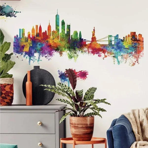 RoomMates New York City Watercolor Skyline Peel and Stick Giant Wall Decals