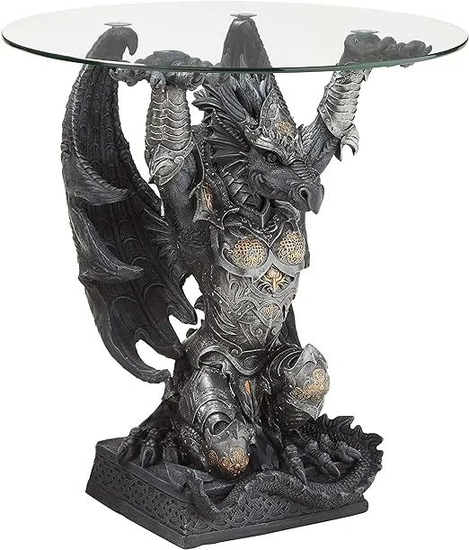 Hastings the Gothic Warrior Dragon Glass-Topped Sculptural Table