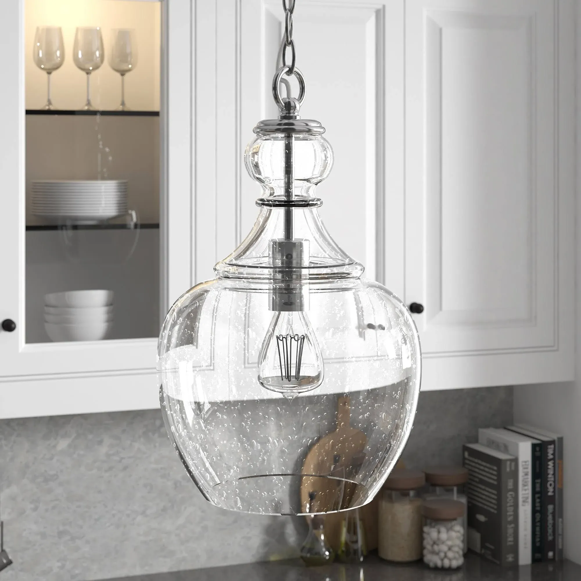 Verona 11" Brushed Nickel Pendant with Clear Glass Shade - Hudson & Canal PD1069