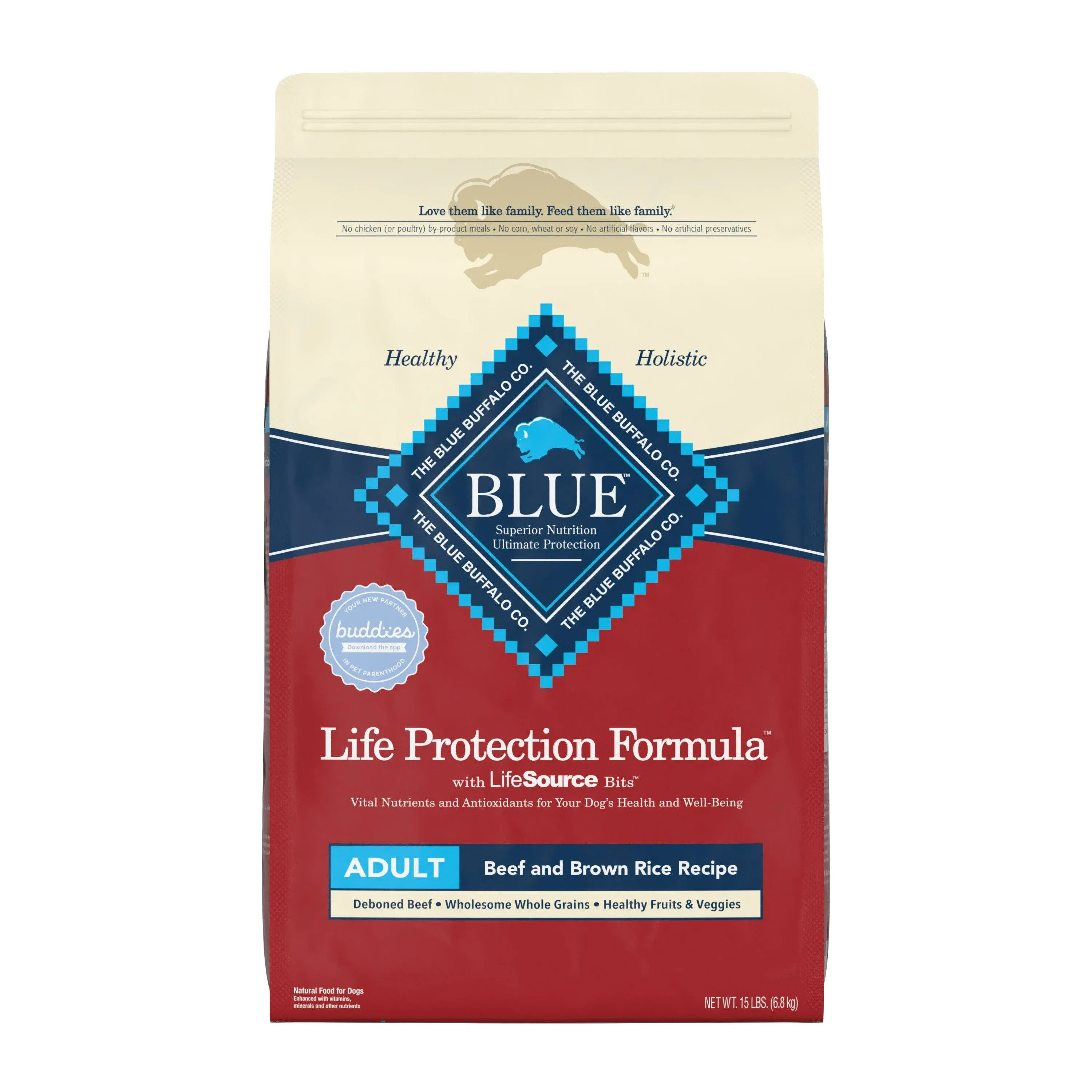 Blue Buffalo Life Protection Formula Natural Adult Beef and Brown Rice Dry Dog Food, 15 lbs