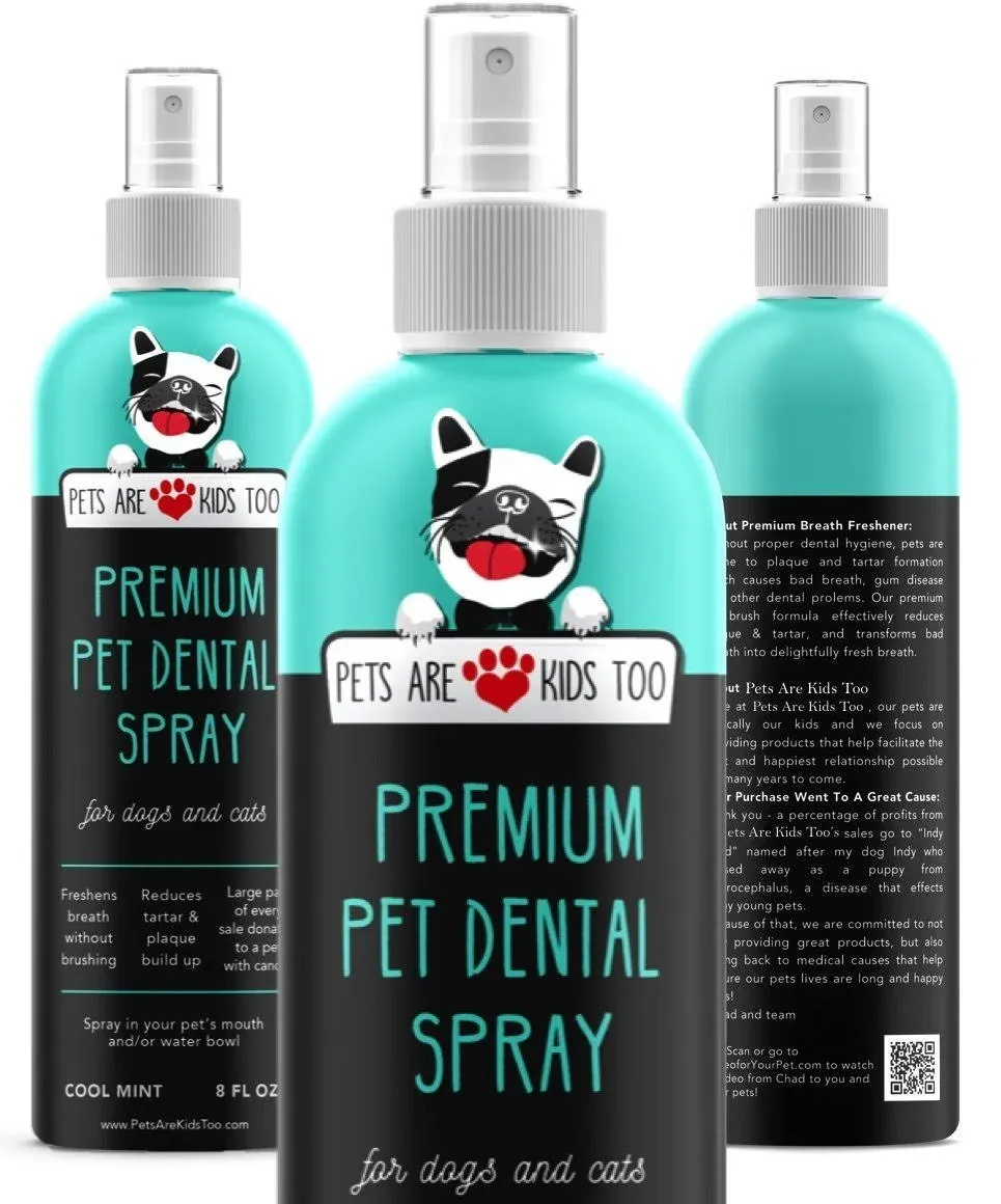 Premium Pet Dental Spray (Large - 8oz): Eliminate Bad Dog Breath & Bad Cat Breath! Fights Plaque, Tartar & Gum Disease Without Brushing! Add to Water! Digestive Aid!