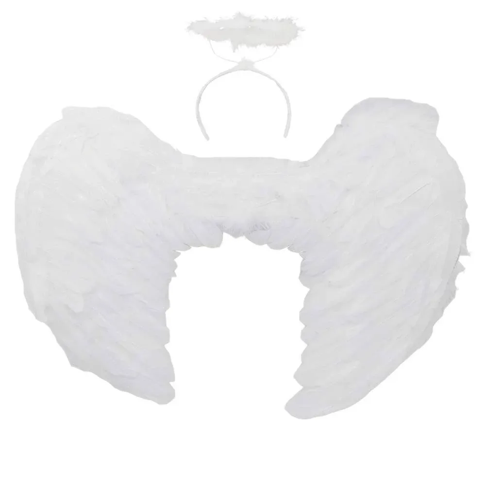 White Feather Angel Wings &amp; Halo Set