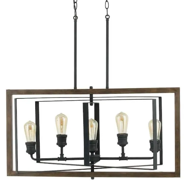 Rustic Industrial Gilded Iron Linear Chandelier ~ Vintage Dining Pendant Lamp 