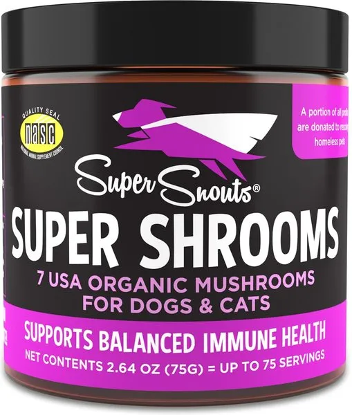 Super Snouts Super Shrooms Mushroom Immune Support Supplement for Dogs and Cats, 2.64 oz - Made in USA Organic Non-GMO, Immune Health for Strong Immunity, 7 Mushroom Blend Powder