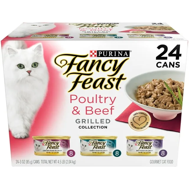 Purina Fancy Feast Grilled Wet Cat Food Poultry and Beef Collection Wet Cat Food Variety Pack - (30) 3 oz. Cans