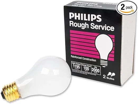 PHILIPS 100W A19 Medium Base Frosted Rough Service Light Bulbs - 2 Pack