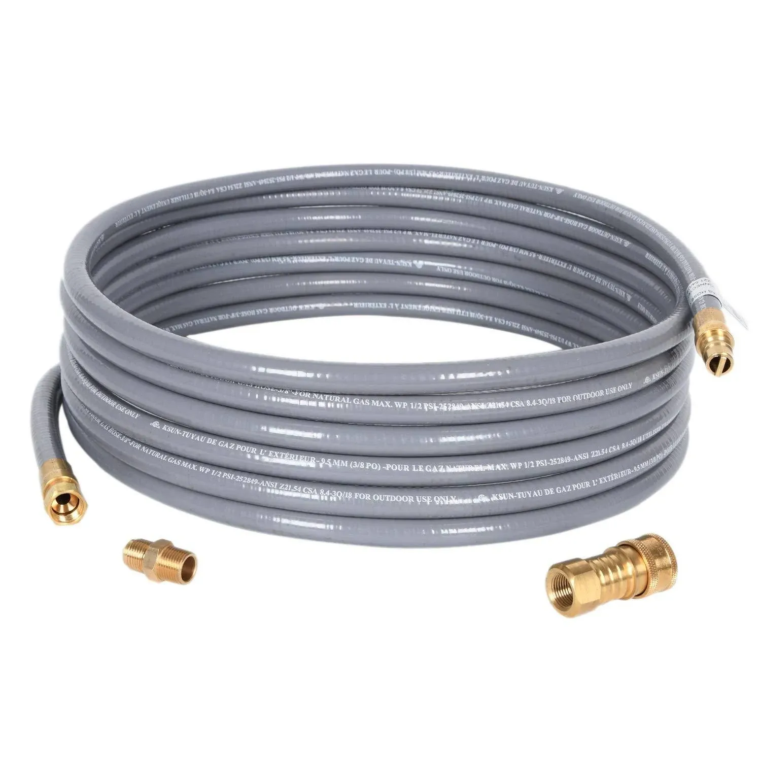 GGC 10 Feet 1/2 inch ID Natural Gas Hose with Quick Connect Fittings Assembly for Low Pressure Appliance -3/8 Female to 1/2 Male Adapter for Outdoor NG/Propane Appliance - CSA Certified