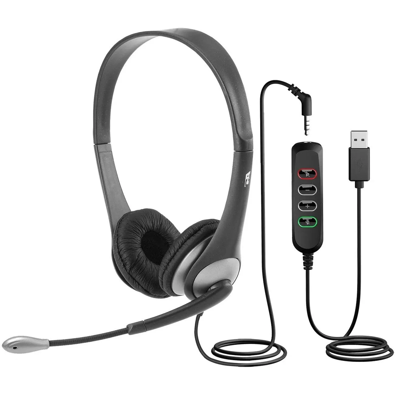 Cyber Acoustics Stereo Wired Headset (AC-204USB) – Quality Sound for Calls, USB or 3.5mm Connection, USB Control Module, Perfect for Call Center, Classroom or Home