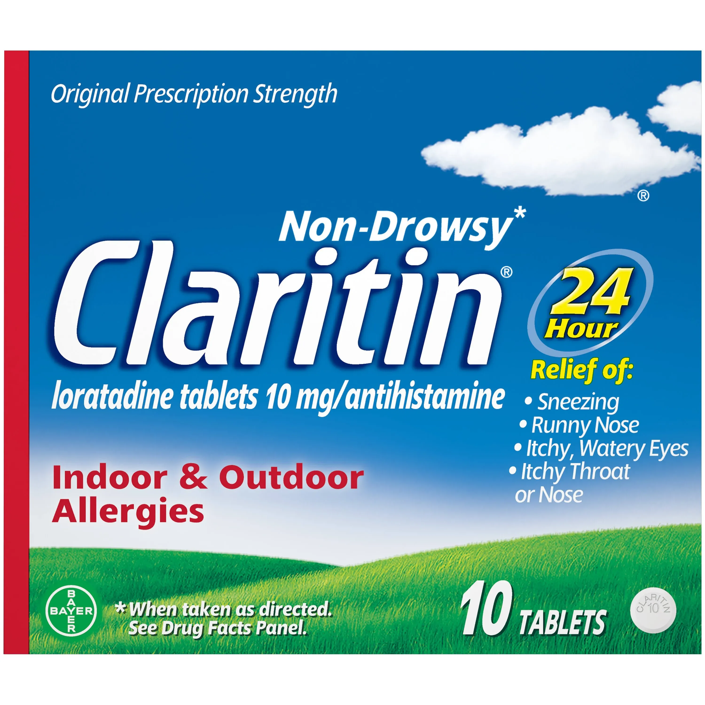 Claritin 24 Hour Non-Drowsy Indoor & Outdoor Allergies Tablets Antihistamine 10 ct Box