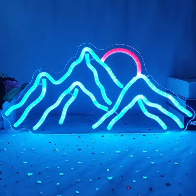 Mountain Neon Sign Dimmable Mountain Neon Light for Wall Decor 16.9’’*8’’ Sunris