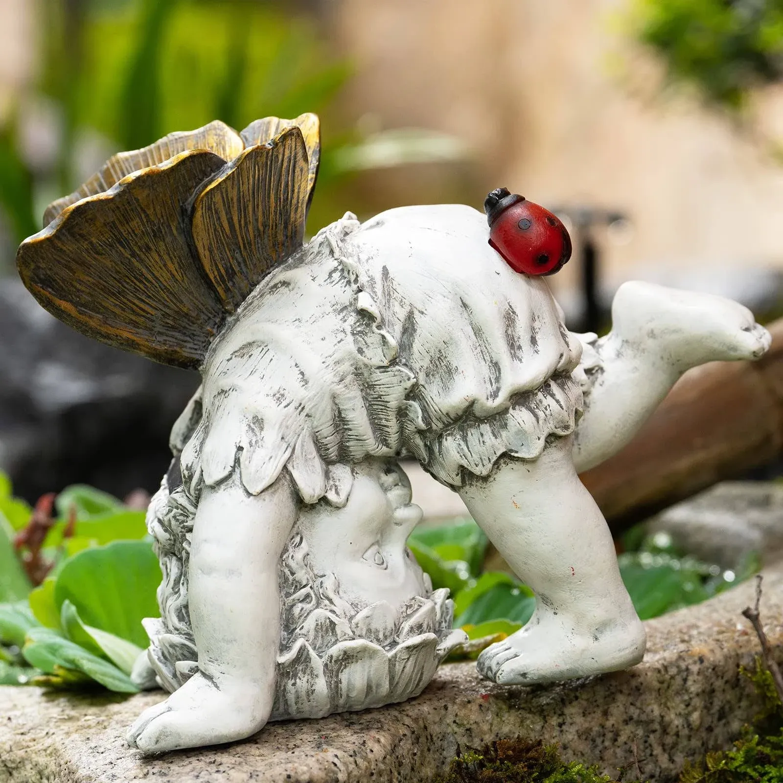 Garden Flower Fairy Outdoor Solar Decor,Fairy Garden Sculpture,Resin Ornaments for Patio Lawn Yard Porch,Playful Garden Flower Fairy Statues for Outside Angel Gifts,8.98 Inches Tall