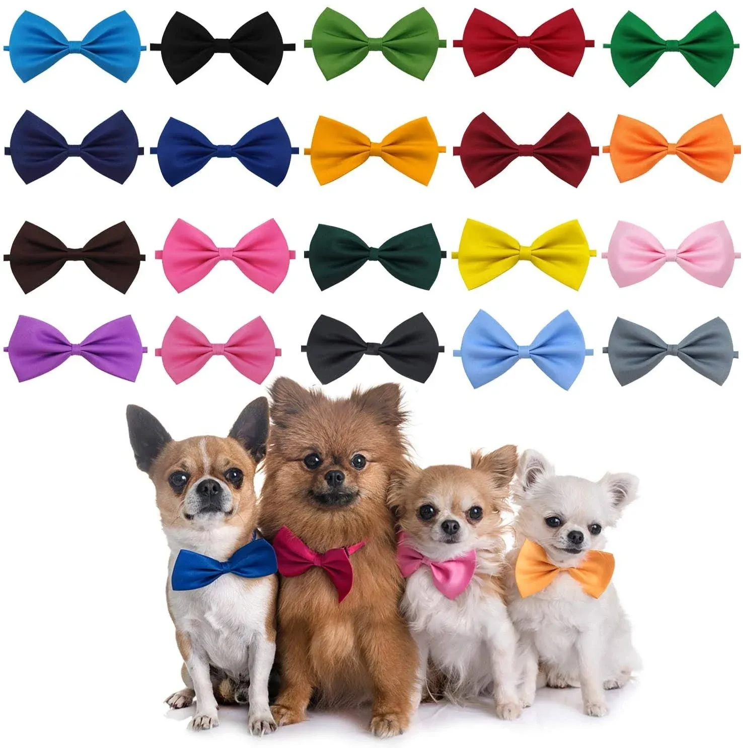 YUEPET 20PCS Pet Dog Bow Ties Collar Adjustable Cat Bow Ties Neck Bows Bulk Pet Bowties Mix 20 Colors Solid Pet Collars Accessories for Small Medium Dog Cat Pets Christmas Birthday Holiday Photography