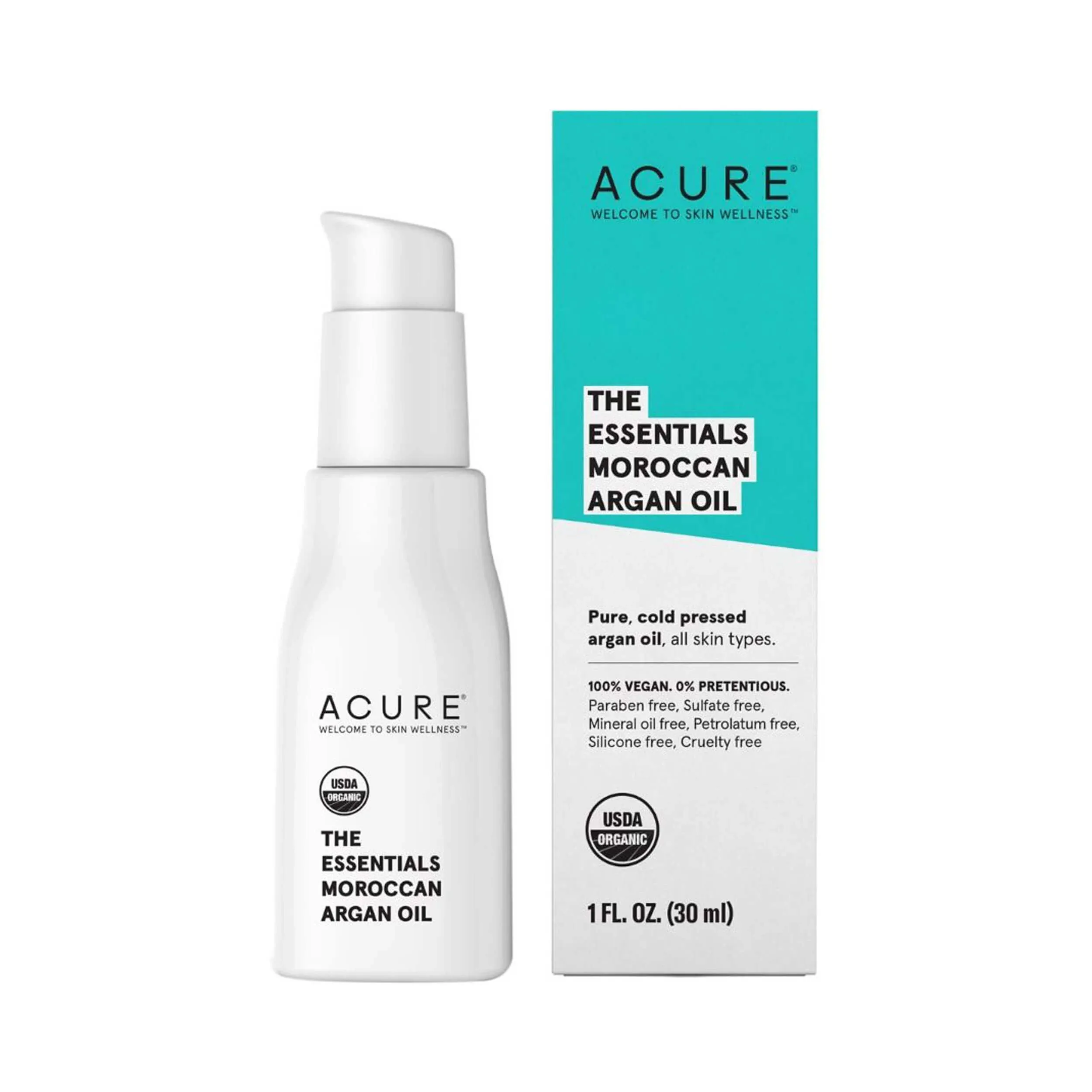 Acure The Essentials Moroccan Argan Oil | 100% Vegan | Versatile - For Any Skin & Hair Care Regimen | Pure, Cold Pressed & Rich in Vitamin E - Hydrates & Restores | 1 Fl Oz