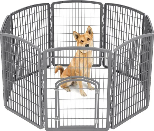 IRIS USA 8-Panel 34-inch Exercise Pet Playpen with Door, Gray