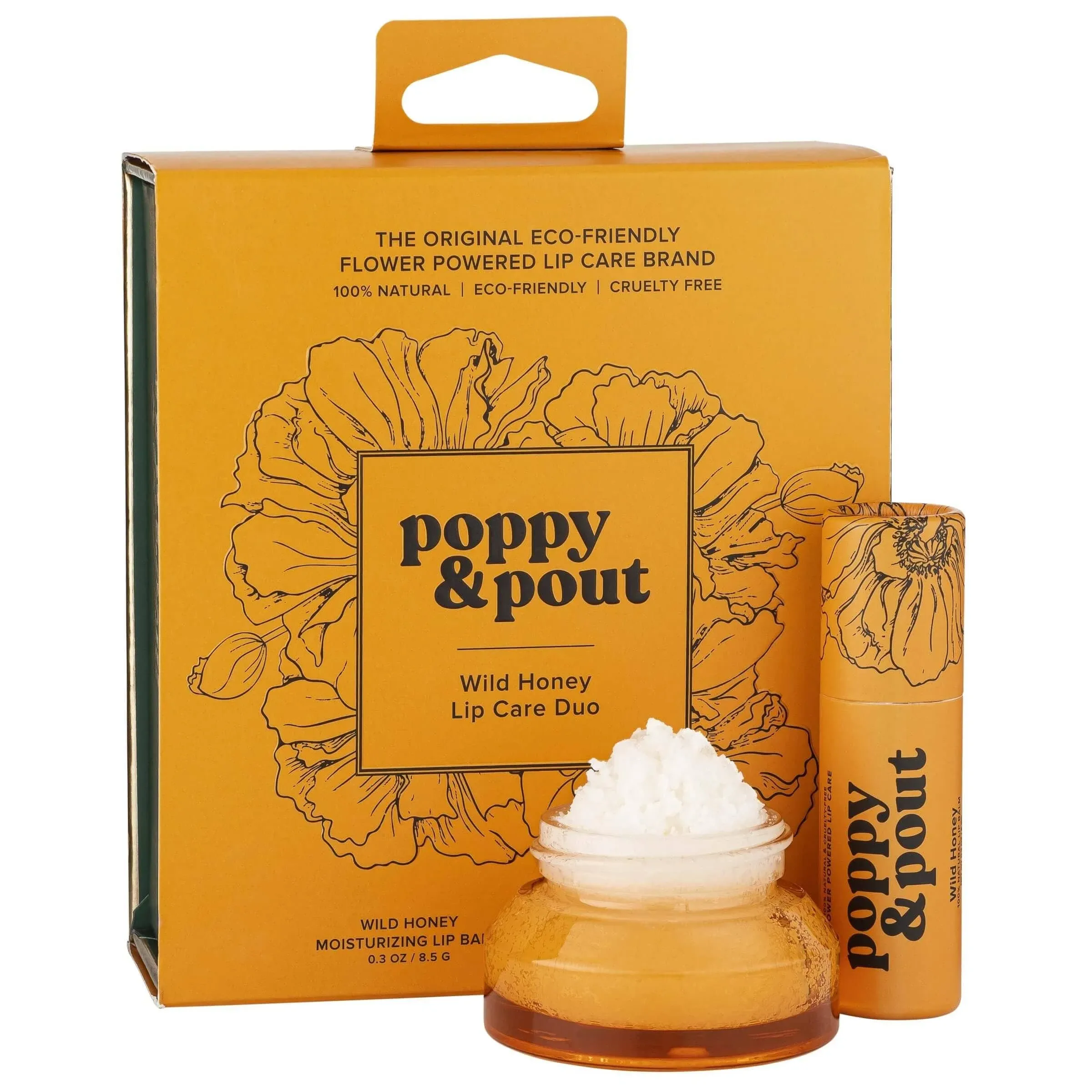 Poppy & Pout Lip Care Set | Lip Balm & Scrub | Sustainable Cardboard Tubes & Glass Jars, All Natural, Beeswax, Coconut Oil, Cruelty Free, Exfoliating & Moisturizing Lip Treatment (Blood Orange Mint)