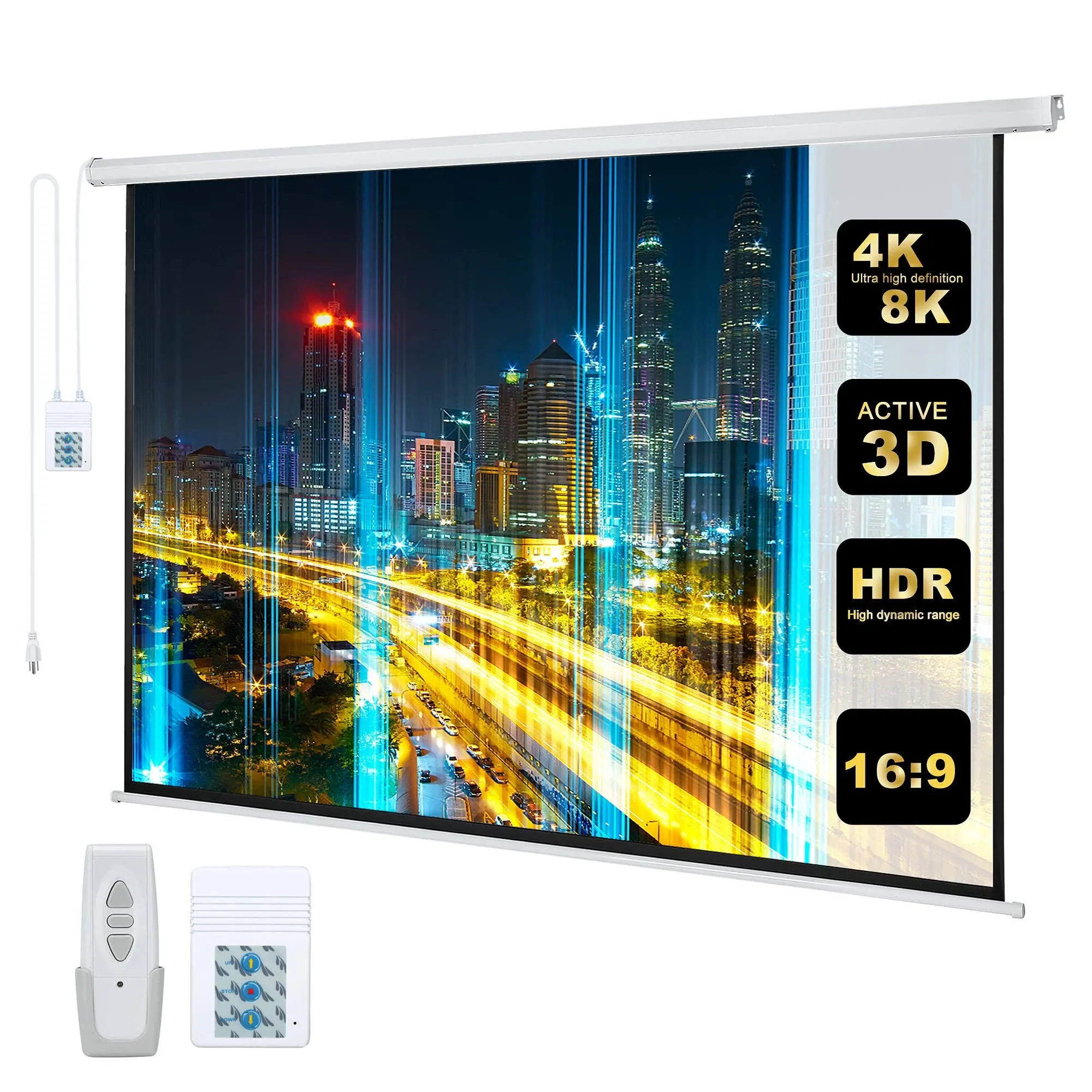 Kayle 110&#034; Motorized Projector Screen Electric Diagonal Automatic Projection ...