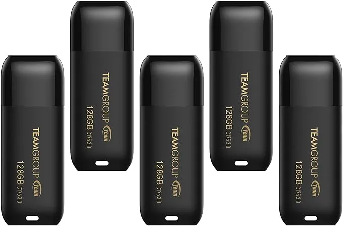 TEAMGROUP C175 128GB 5 Pack USB 3.2 Gen 1 (USB 3.1/3.0) Read 100MB/s Flash Thumb Drive, External Data Storage Memory Stick Compatible with Computer/