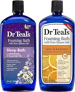 Dr Teal's Foaming Bath Combo Pack (68 fl oz Total), Moisturizing Shea Butter & Almond Oil, and Glow & Radiance with Vitamin C and Citrus Essential Oils