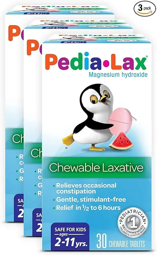 Pedia-Lax Laxative Chewable Tablets for Kids, Ages 2-11, Watermelon Flavor, 30 CT