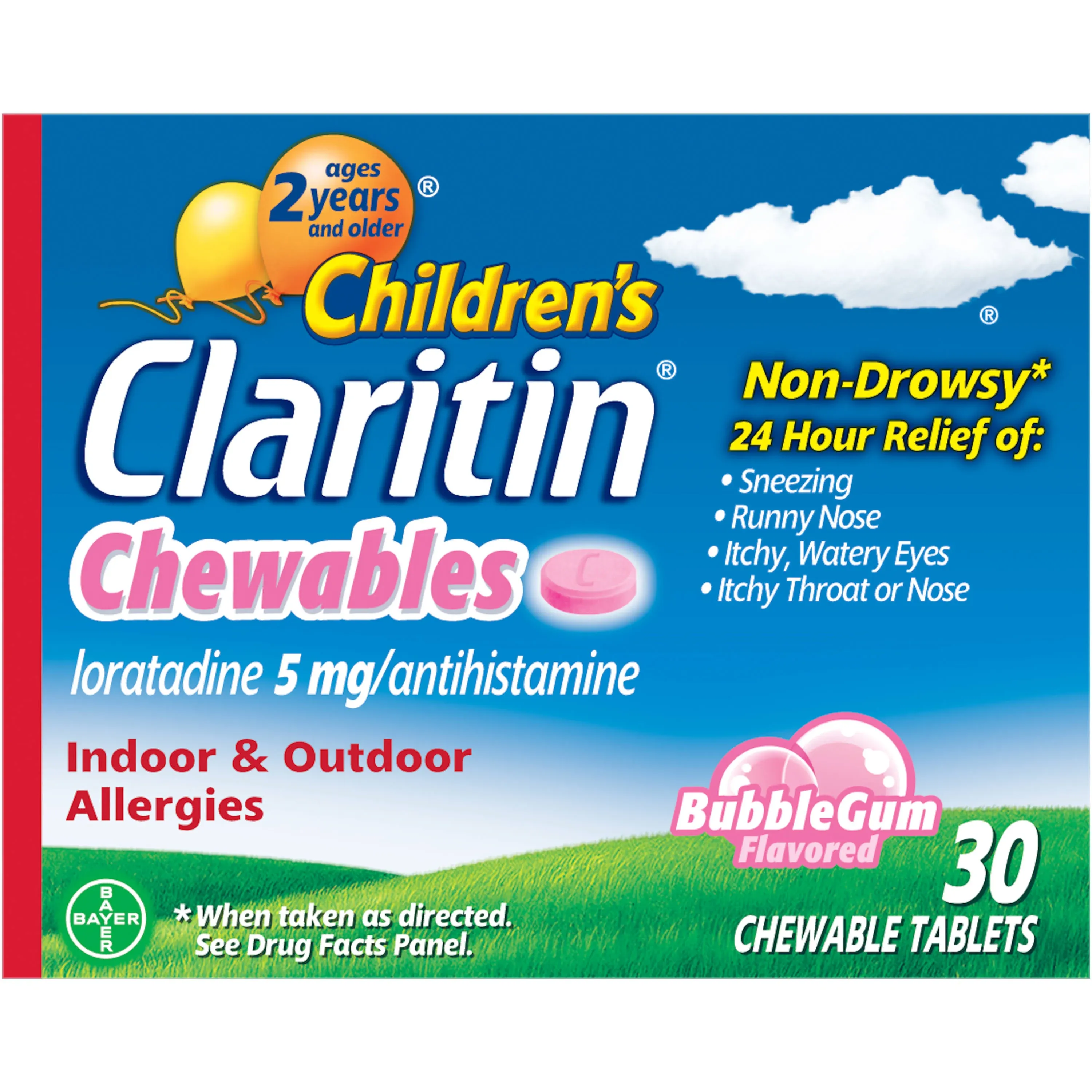 Claritin - Medicamento para la alergia para niños, tabletas masticables con antihistamínico de loratadina, 30 unidades