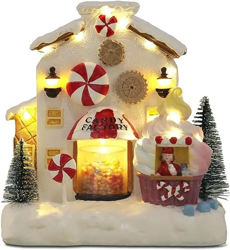 innodept12 Christmas Animated Gingerbread House Decor - Christmas Collectible Buildings Gingerbread House Village Candy Factory, Multi