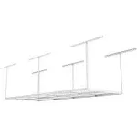 FLEXIMOUNTS GR38 3x8 Foot Adjustable Overhead Garage Storage Ceiling Rack, White