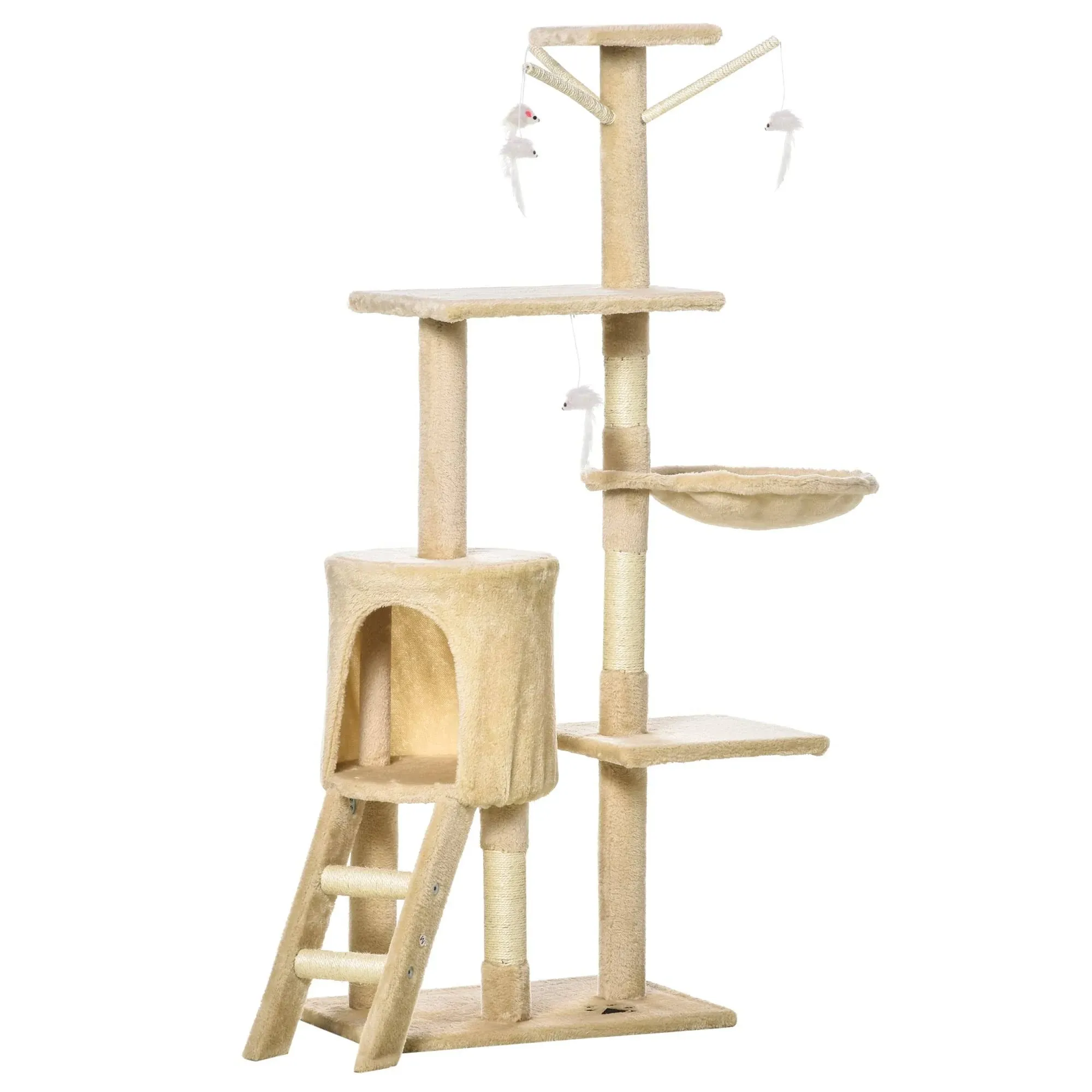 PawHut 52" Plush Sturdy Interactive Cat Condo Tower Scratching Post Activity Tree ...