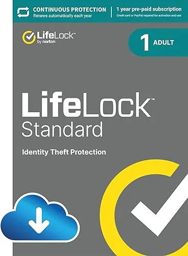 LifeLock Standard Identity Theft Protection, Individual Plan, 1 Year Auto-Renewing Subscription [Online Code]