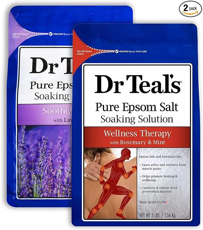 Dr Teal's Epsom Salt Bath Combo Pack (6 lbs Total), Soothe & Sleep with Lavender, and Wellness Therapy with Rosemary and Mint