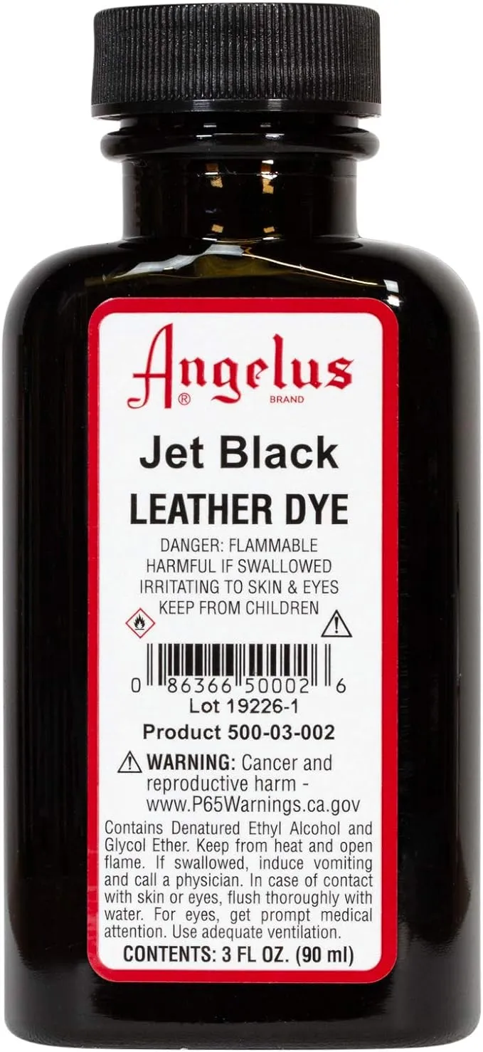 Angelus Leather Dye- Flexible Leather Dye for Shoes, Boots, Bags, Crafts, Furniture, & More- Jet Black- 3oz