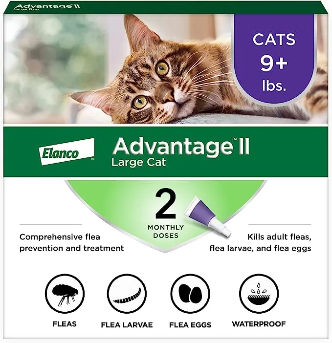 Advantage II Vet-Recommended Flea Prevention for Large Cats 9 lbs+, 2-Monthly Treatments