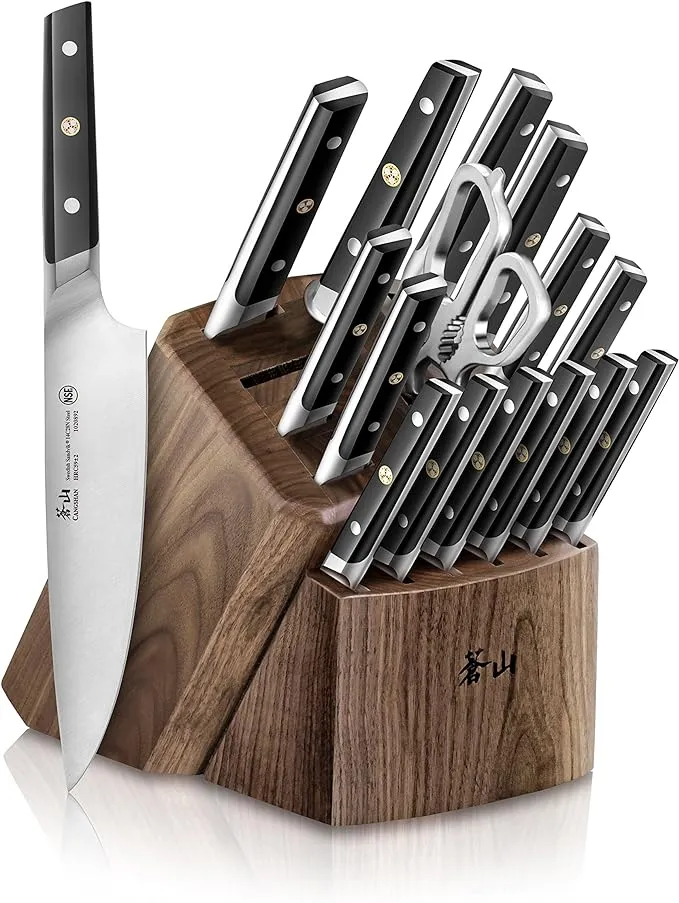 Cangshan TC Series 1021455 Swedish 14C28N Steel Forged 17-Piece Knife Block Set, Walnut