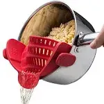 Kitchen Gizmo Snap N Strain Pot Strainer and Pasta Strainer Silicone Clip On Strainer and