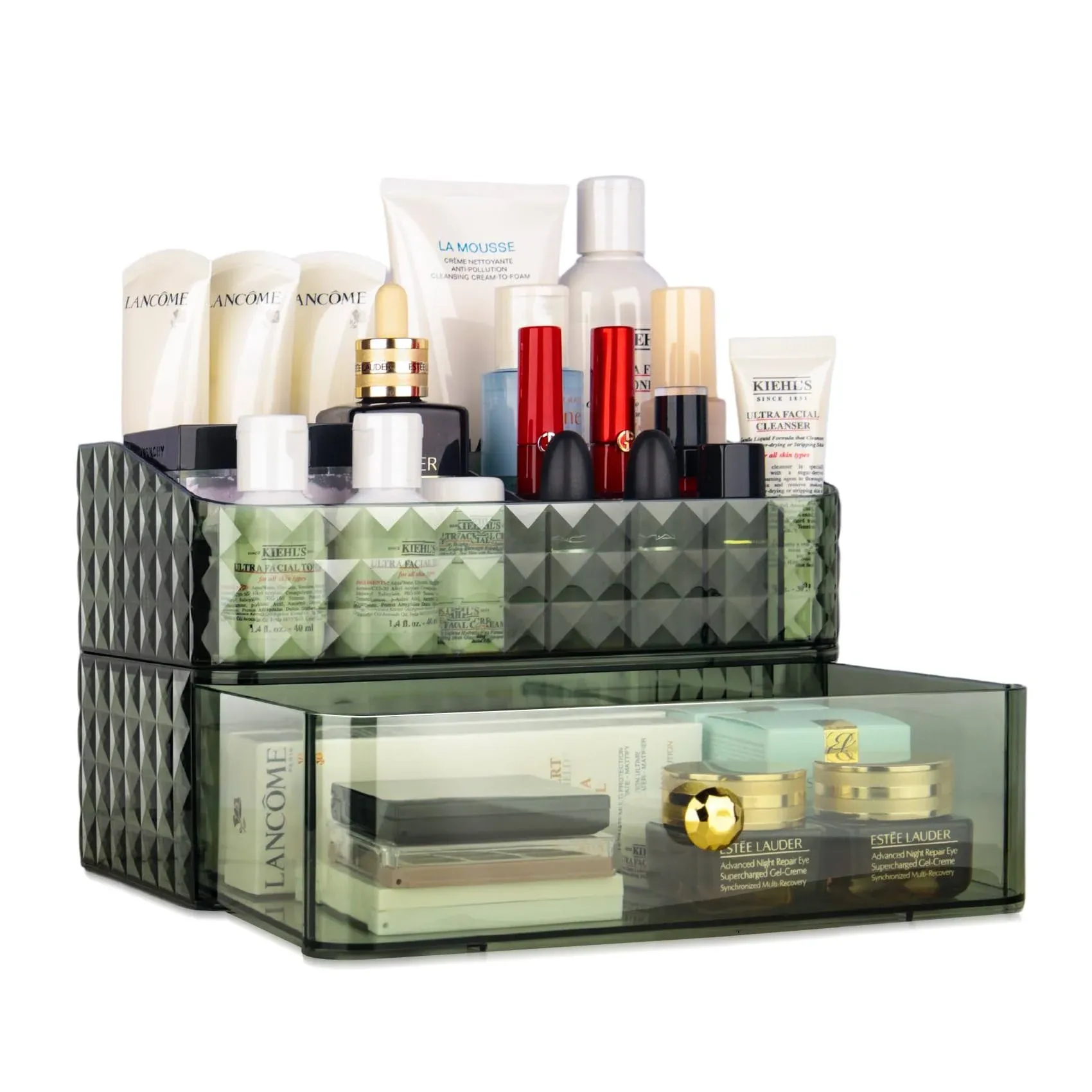 Makeup Organizer For Vanity, Large Countertop 1 drawer+Dark Green 