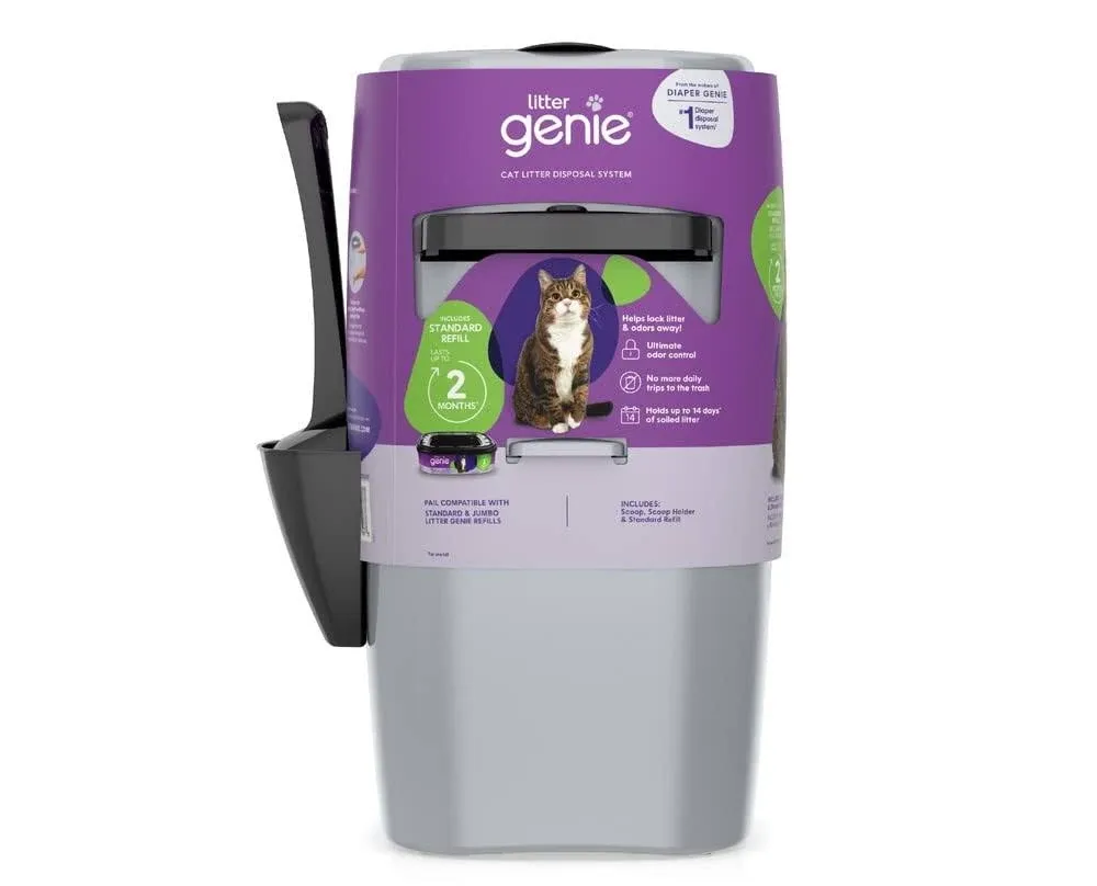 Litter Genie XL Pail (Beige) | Cat Litter Box Waste Disposal System for Odor Control | Includes 1 Square Refill Bag