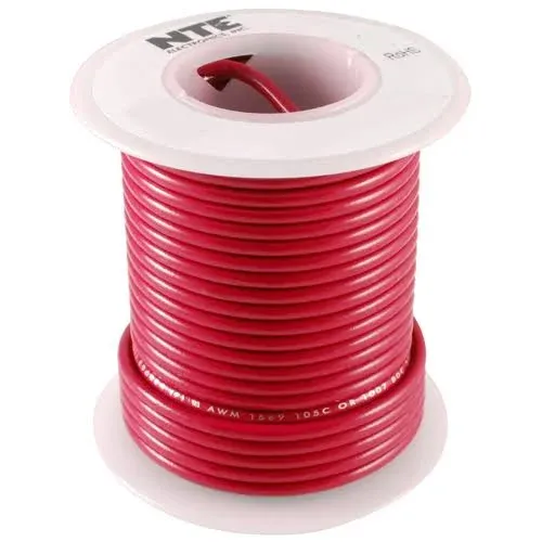 NTE Electronics WH24-02-100 Hook Up Wire Stranded Type 24 Gauge 100' Red