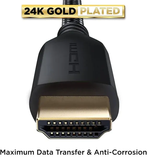 PowerBear 4K HDMI Cable 50 ft | High Speed, Braided Nylon & Gold Connectors, 4K @ 60Hz, Ultra HD, 2K, 1080P, ARC & CL3 Rated | for Laptop, Monitor, PS5, PS4, Xbox One, Fire TV, Apple TV & More