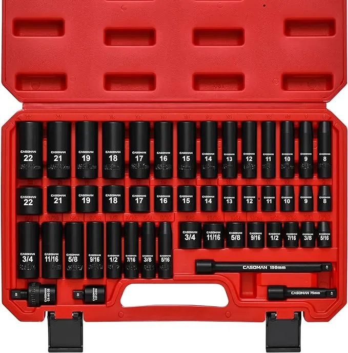 NEW 3/8&#034; Drive Impact Socket Set, 48 Piece Standard SAE and Metric Sizes