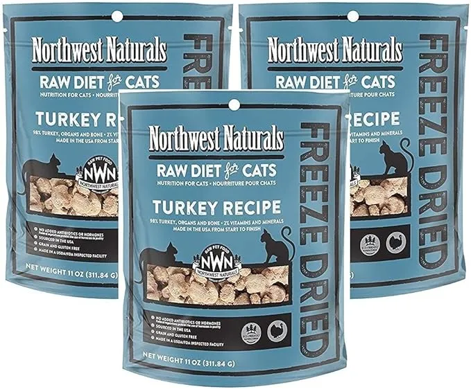 Northwest Naturals Pack Of 3 Turkey Freeze Dried Raw Diet For Cats, 11