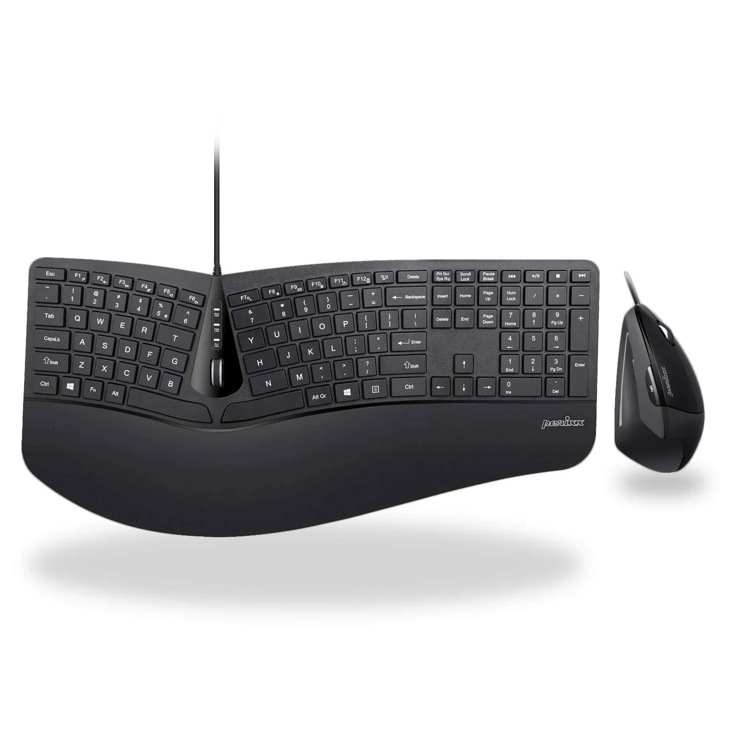 Perixx Periduo-505, Wired USB Ergonomic Keyboard and Vertical Mouse Combo with Adjustable Palm Rest and Membrane Keys, Black