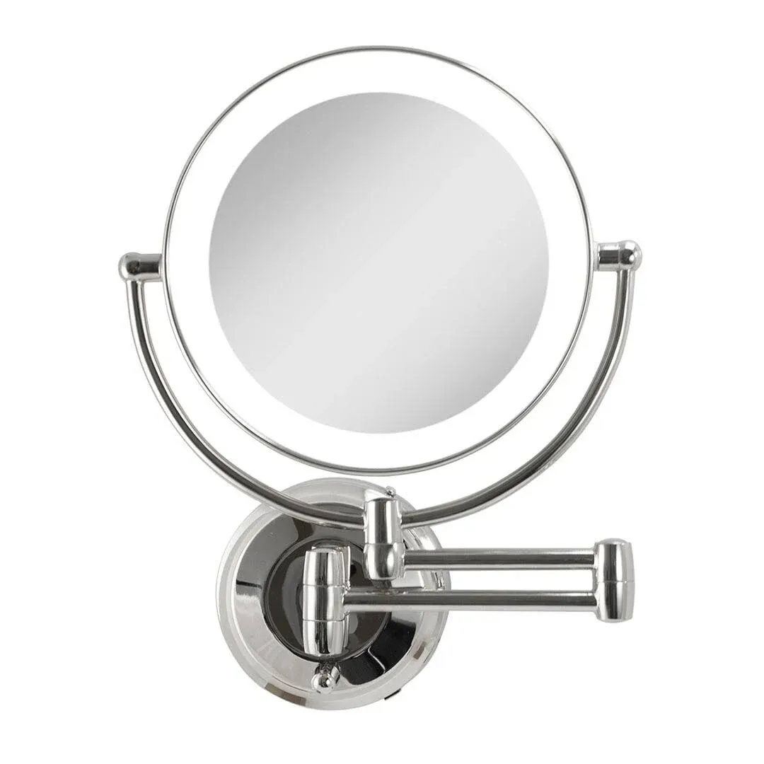 Zadro LED Wall Mounted Makeup Mirror w/ Magnification & Extendable Arm - 5x/1x - Satin Nickel