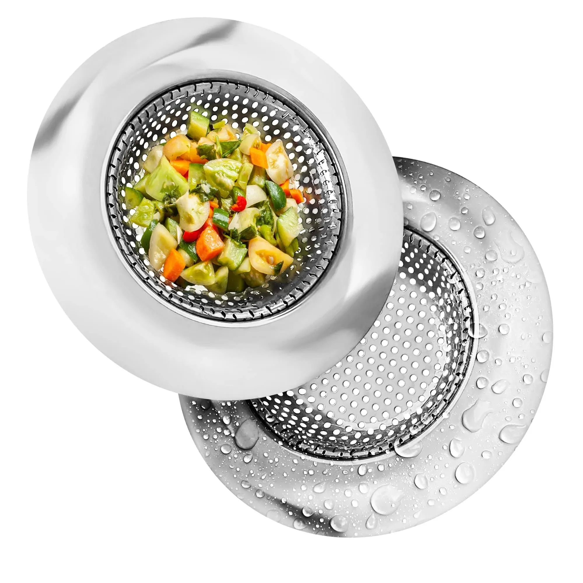 4.5&#034; Kitchen Sink Strainer Stopper Stainless Steel Drain Basket Rust Free 2 Pack