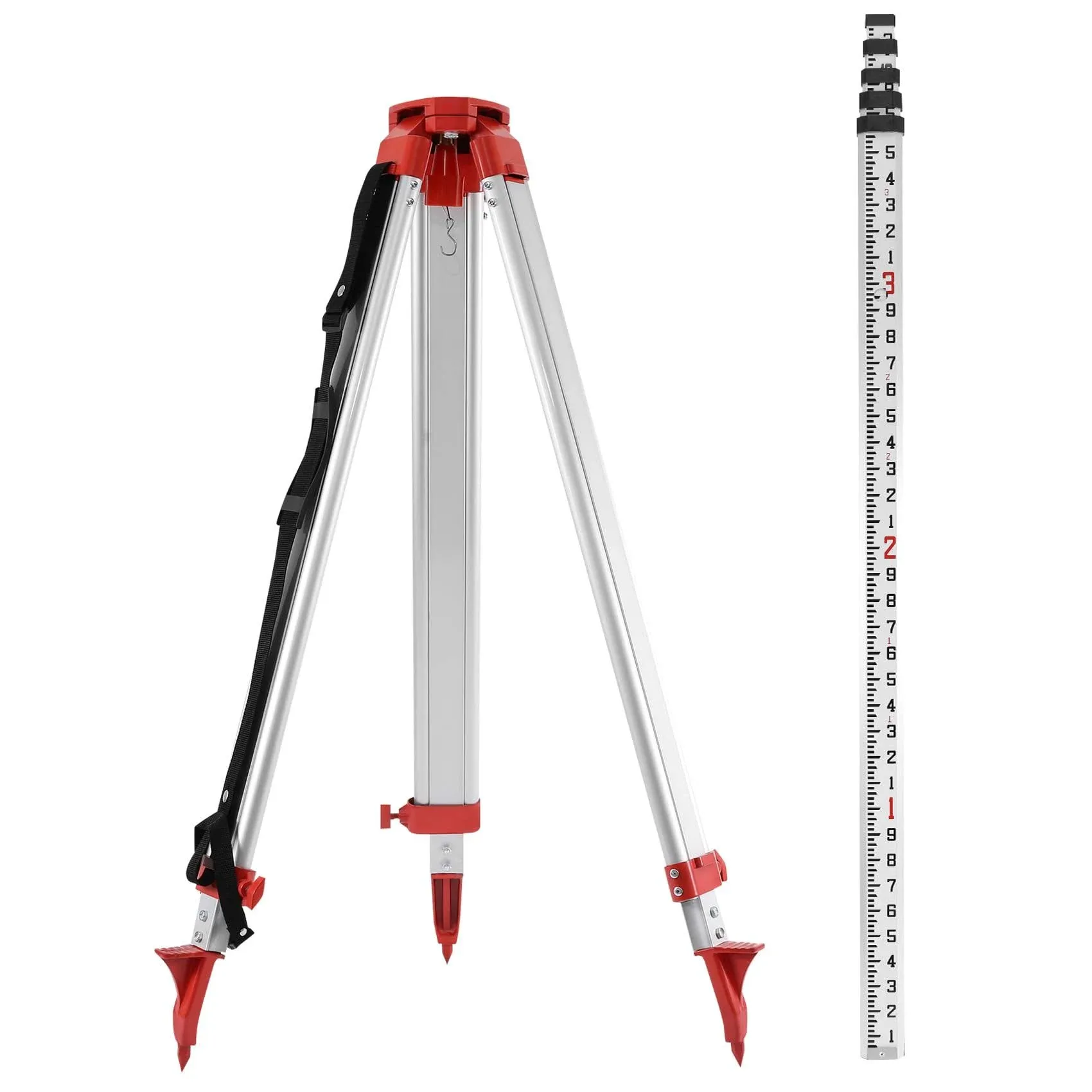 Iglobalbuy Surveying Tripod + Aluminum Grade Rod 164 Feet Survery Tripod Double ...