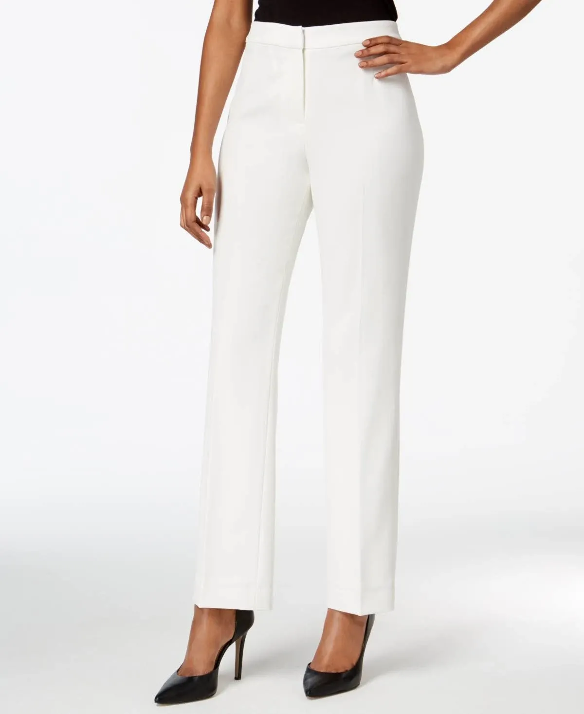 Kasper Straight-Leg Crepe Pants - White 18