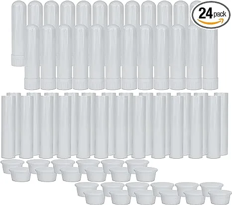 Cornucopia Essential Oil Aromatherapy White Nasal Inhaler Tubes (24 Complete Sticks), Empty Blank Nasal Inhalers for Essential Oils